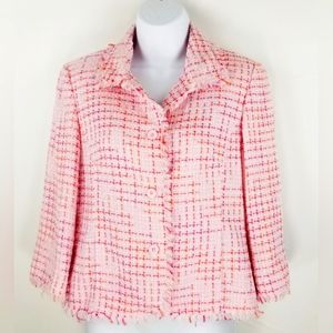 Rafaella pink tweed cotton blend lined blazer with 3/4 sleeves